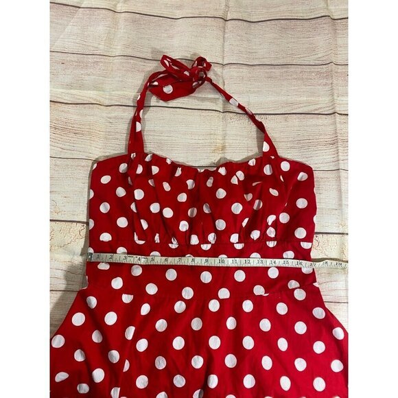 FunFash Women's Red Polka Dot Rockabilly Fit And Flare Halter Dress - 22/24 - Picture 9 of 14